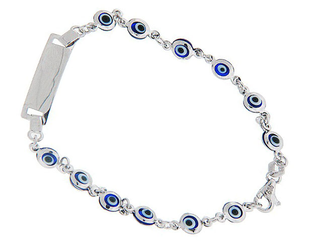 14k White Gold Evil Eye Baby ID Charm Bracelet 14k White Gold Evil Eye Baby ID Charm Bracelet