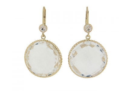 14k Yellow Gold White Topaz Lever back Dangle Earrings
