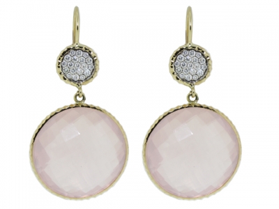 14k Yellow Gold Pink Topaz & Diamond Lever back Dangle Earrings