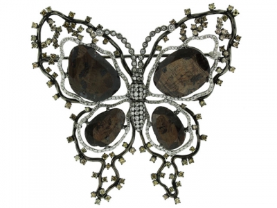 36.60 Smokey Gemstone & 4.48ct Diamond Butterfly Brooche