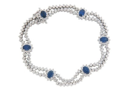 7.07ct Diamond & Oval Sapphire 18k White Gold Bracelet