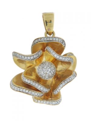 18k Solid Yellow Gold Diamond Trace Petal Flower Pendant