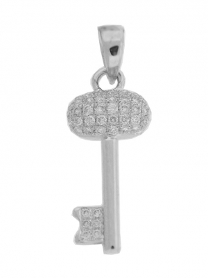 Pave Diamond 18k White Gold Key Charm Pendant