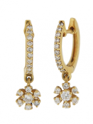 0.45ct Diamond 18k Yellow Gold Hoop Dangle Flower Kids Earrings