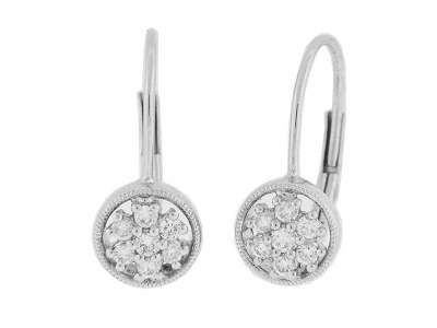 Round Diamond 18k White Gold LeverBack Flower Earrings