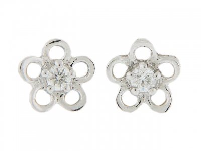 18k Solid White Gold Flower Shape Kids Stud Earring