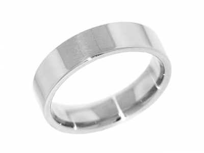 14k White Gold Flat Wedding Band 6 mm