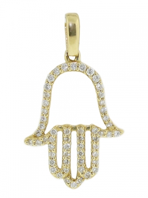 Pave Diamond 18k Solid Yellow Gold Hamsa Hand Pendant