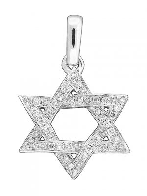 Diamond Star of David in 18k White Gold Charm Pendant