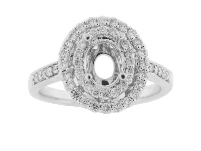 Diamond 18k Gold Double Loop Oval Semi Mount Engagement Ring
