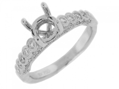 Bezel Set Diamond 18k White Gold Milgrain Engagement Ring