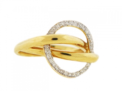 18k Yellow Gold Circle Shape Pave Diamond Ring