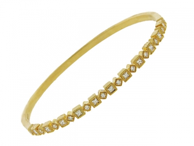 Bezel Set Diamond 18k Yellow Gold Milgrain Bangle Bracelet