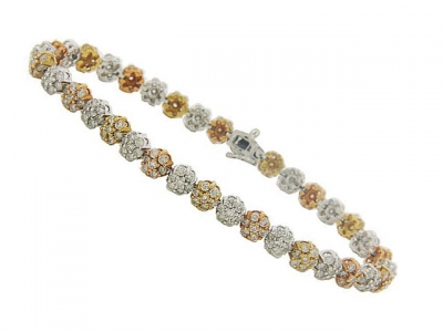 4.76ct Diamond 18k Tri Tone Gold Flower Tennis Bracelet