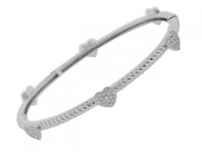 Pave Diamond Heart 18k White Gold Bangle Bracelet