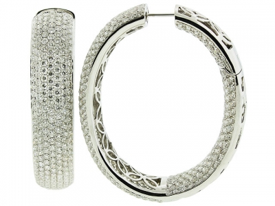 15.67ct In & Out Pave Diamond 18k White Gold Large Oval Hoop Earring
