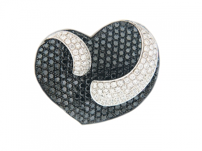 18k Black & White Gold Heart Shape 9.85ct Diamond Brooch