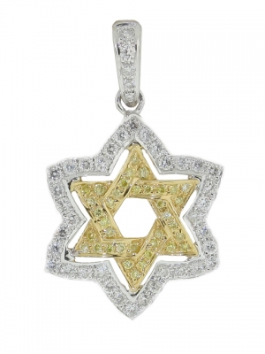 0.40ct Pave Diamond Yellow & White Gold Outline Star of David Pendant
