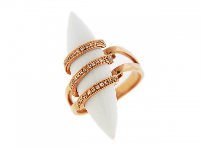 Pave Diamond Wrap Around White Onyx 18k Pink Gold Ring