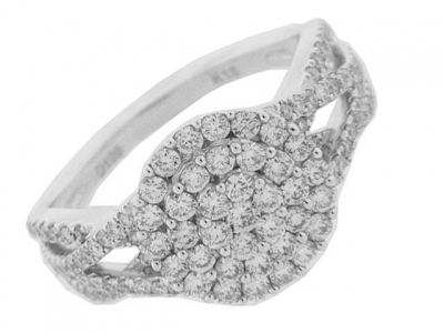 1.09ct Diamond Multi Row Cluster 18k Gold Fashion Ring