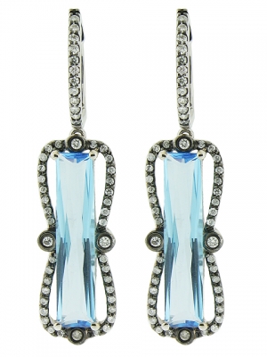 5.15ct Rectangular Shape Blue Topaz Diamond Dangle Earring
