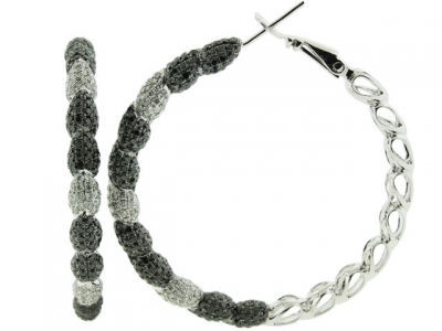 7.48ct Black & White Diamond 18k Woven White Gold Hoop Earring