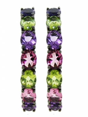 8.56ct Multi Color Gemstone & Black Gold Hoop Earrings