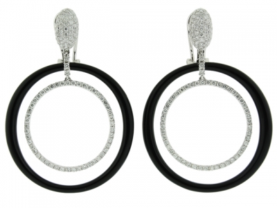 2.61ct Diamond & Onyx Circle Shape Dangle Huggie Earring