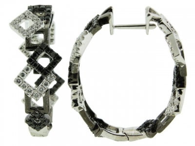 1.38ct Black & White Diamond & Square Shape Hoop Earring