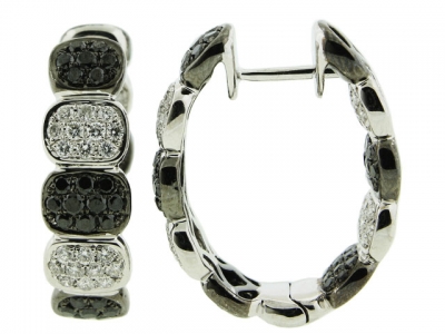 2.00ct Black & White Diamond Oval Square Shape Hoop Earring