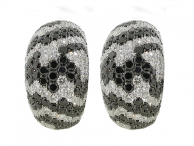 6.80 ct White & Black Diamond Zebra Stripe French Clip Earrings