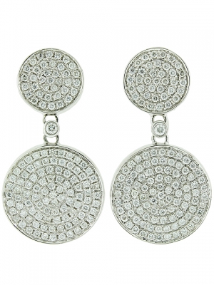 1.70ct Pave Diamond Double Circle Shape & 18k White Gold Dangle Earring