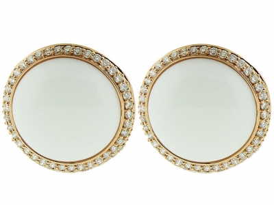 18k Pink Gold Pave Diamond Circle Shape White Onyx French Clip Earring