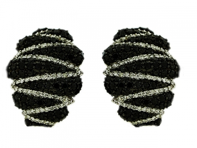 3.75ct Black & White Diamond Zig-Zag Pattern French Clip Earrings