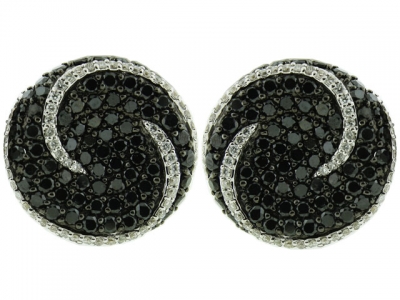 3.98ct Black & White Diamond Circle Shape French Clip Earring