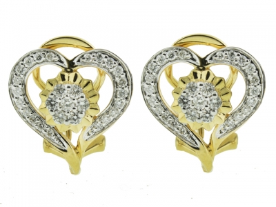 18k Yellow Gold 0.53ct Diamond Flower & Heart Shaped Huggie Earring