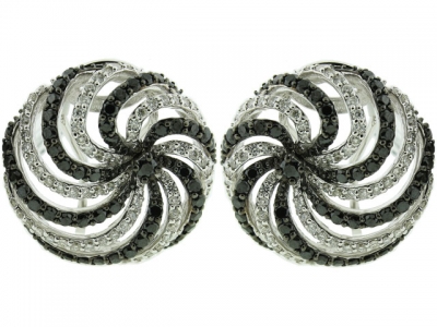 2.01ct Black & White Diamond Swirl Pattern Huggie Earring