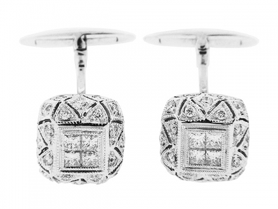 1.10 ct Vintage Diamond 18k Gold Milgrain Cufflinks