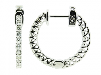18k White Gold In & Out 0.87 Diamond Hoop Earrings