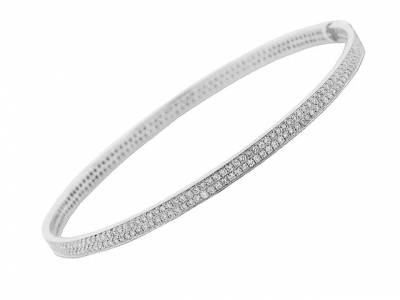 2.0ct 2 Row Pave Diamond 18k White Gold Bangle Bracelet
