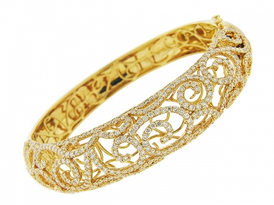 5.7ct Diamond 18k Yellow Gold Vintage Bangle Bracelet
