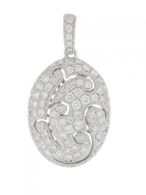 18k White Gold Oval Shape Diamond Curvy Branch Design Pendant