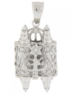 18k White Gold & Diamond Torah Book Pendant