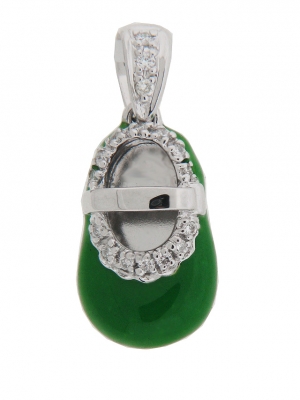 Green Enamel Diamond Baby Shoe 18k White Gold Charm