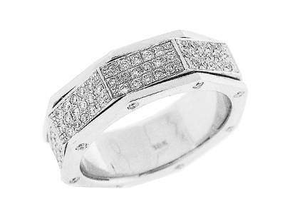 1.32 ct Pave Diamond 18k White Gold Wedding Ring for Men