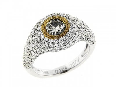 1.5 ct Pave Diamond 18k Two-Tone Gold Milgrain Engagement Ring