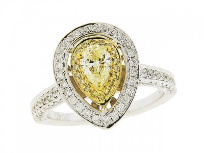 1.3 ct Pear Shape Yellow Diamond Engagement Wedding Ring