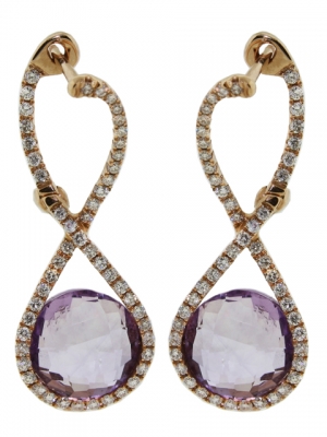 18k Pink Gold Curvy Eight Shape Diamond & Amethyst Gemstone Earring