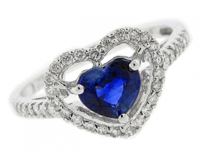 Pave Diamond & Heart Shape Sapphire 18k White Gold Ring