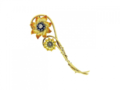 48 ct Diamond Set in 18k Yellow Matte Gold Flower Brooch